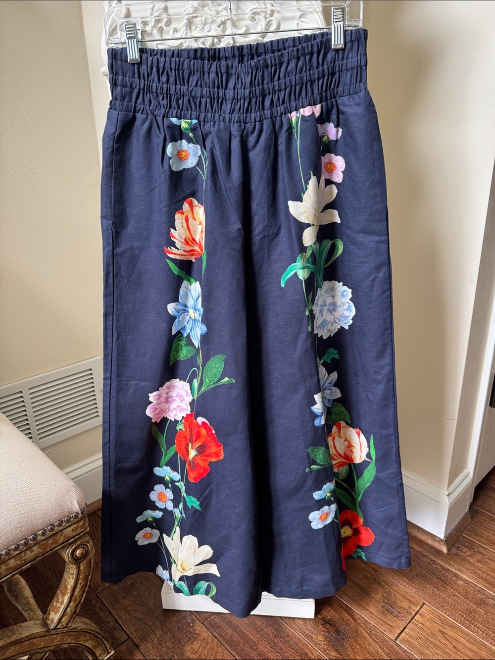 Anthropologie Navy A-Line Floral Pants